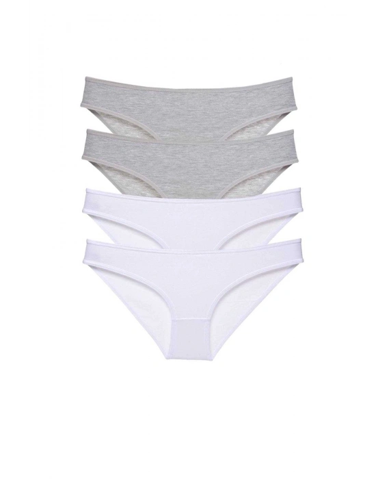 4 adet Süper Eko Set Likralı Kadın Slip Külot Gri Beyaz