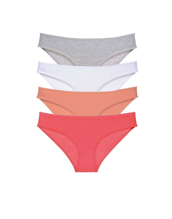 4 adet Süper Eko Set Likralı Kadın Slip Külot Gri Beyaz Pudra Fuşya