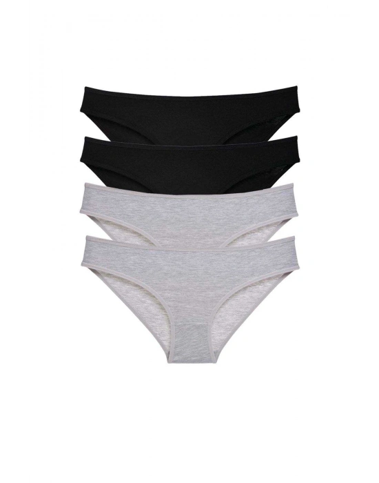 4 adet Süper Eko Set Likralı Kadın Slip Külot Siyah Gri