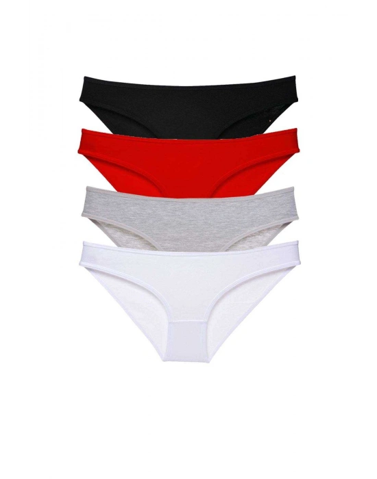 4 adet Süper Eko Set Likralı Kadın Slip Külot Siyah Kırmızı Gri Beyaz