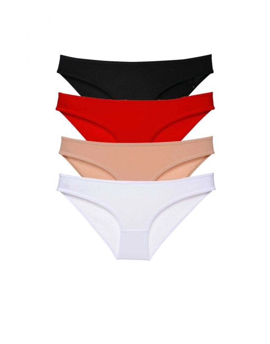 4 adet Süper Eko Set Likralı Kadın Slip Külot Siyah Kırmızı Ten Beyaz