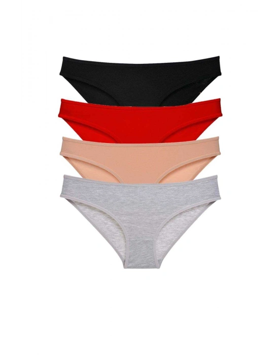 4 adet Süper Eko Set Likralı Kadın Slip Külot Siyah Kırmızı Ten Gri