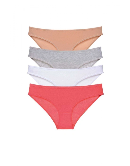 4 adet Süper Eko Set Likralı Kadın Slip Külot Ten Gri Beyaz Fuşya