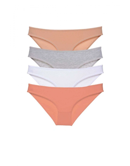 4 adet Süper Eko Set Likralı Kadın Slip Külot Ten Gri Beyaz Pudra