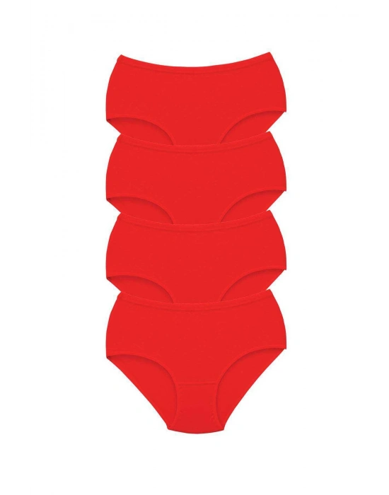 4 Adet Tutku Kadın Yüksek Bel Bato Kalın Lastik Külot Kırmızı