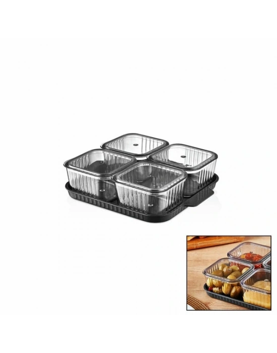 4 Bölmeli Akrilik Pratik Sızdırmaz Kapaklı Tepsili Kahvaltılık Seti