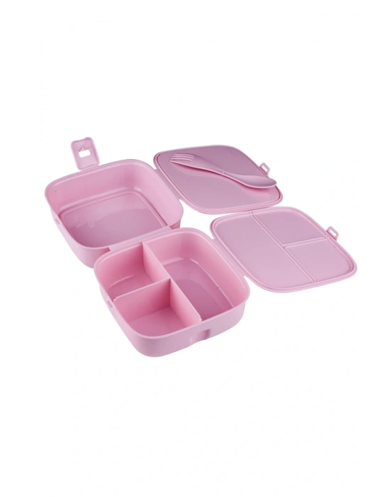 4 Bölmeli Çatallı Beslenme Kabı - Diyet Kabı Karışık Renklerdedir