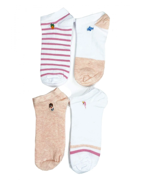 4 Çift Kadın Pamuk Minyatür Baskılı Modern Yumuşak Bilek Çorap