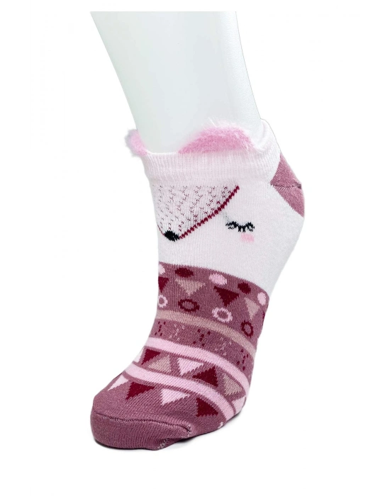 4 Çift Yumuşak Ponpon 3 Boyut Kulaklı Desenli Pamuklu Kadın Bilek çorap