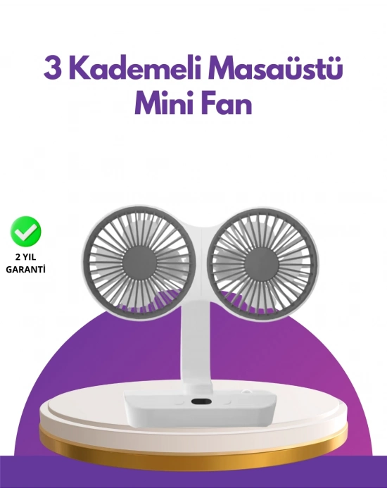 4 Kademeli Hız Ayarlı USB Şarjlı Çift Taraflı Masaüstü Vantilatör