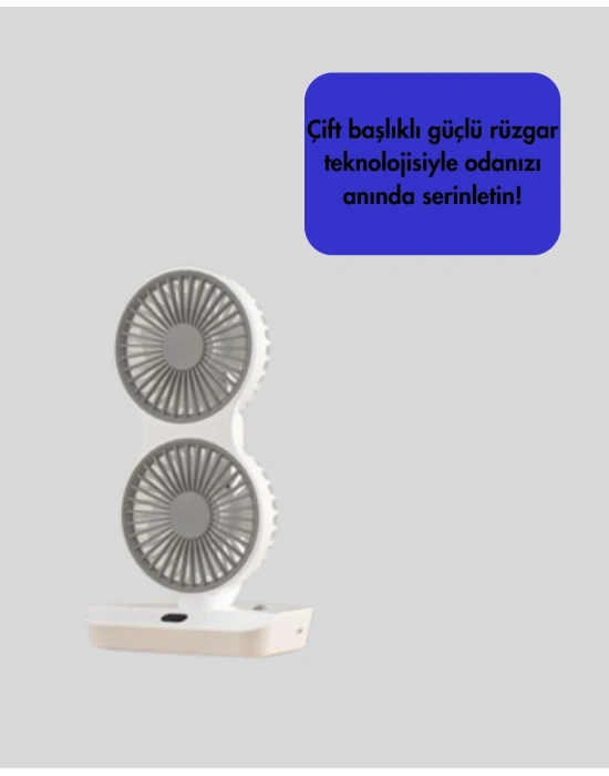 4 Kademeli Hız Ayarlı USB Şarjlı Çift Taraflı Masaüstü Vantilatör