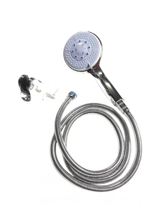 4 Kademeli Mavi Duş Seti El Duşu Başlığı Spiral Hortum ve Duvar Askısı