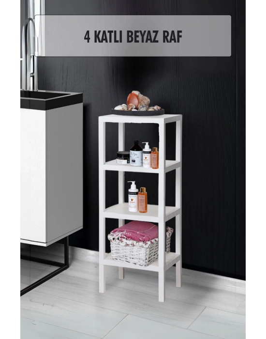 4 Katlı Beyaz Raf Kitaplık & Banyo Düzenleyicisi 100 cm