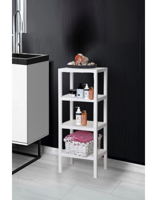 4 Katlı Beyaz Raf Kitaplık & Banyo Düzenleyicisi 100 cm