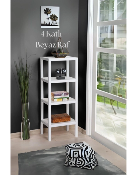 4 Katlı Beyaz Raf Kitaplık & Banyo Düzenleyicisi 100 cm-BRNS0047
