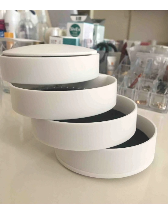 4 Katlı Dönebilen Silindir Takı Ve Makyaj Organizer Kutusu