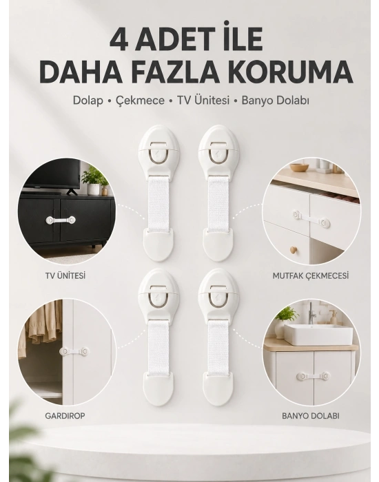4lü Çocuk Güvenlik Dolap ve Çekmece Kilidi