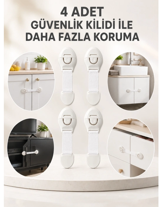 4lü Esnek Kayışlı Çocuk Güvenlik Kilidi Pratik ve Güvenli Kullanım