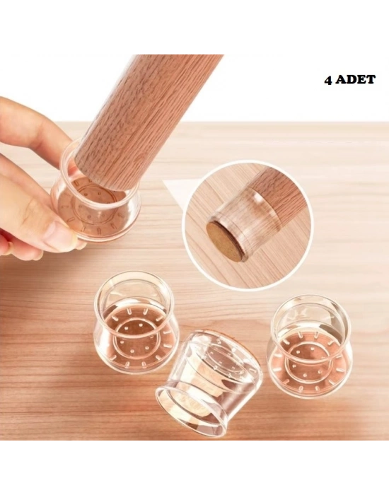 ® 4lü Keçeli Şeffaf Silikon Sandalye Ayak Koruyucu Seti