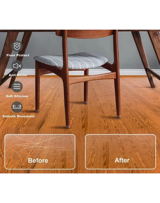 ® 4lü Keçeli Şeffaf Silikon Sandalye Ayak Koruyucu Seti