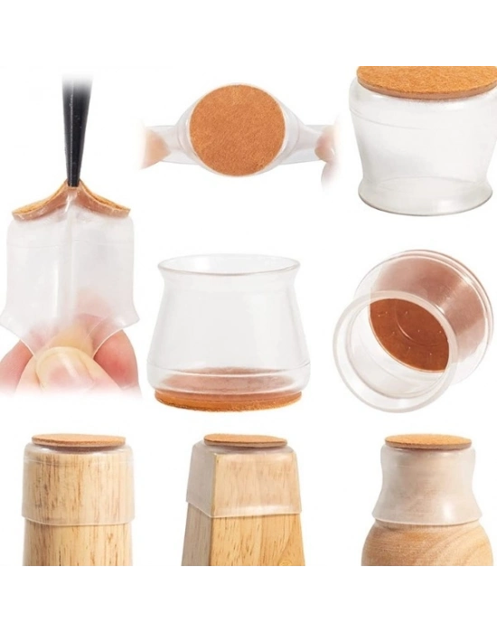 ® 4lü Keçeli Şeffaf Silikon Sandalye Ayak Koruyucu Seti