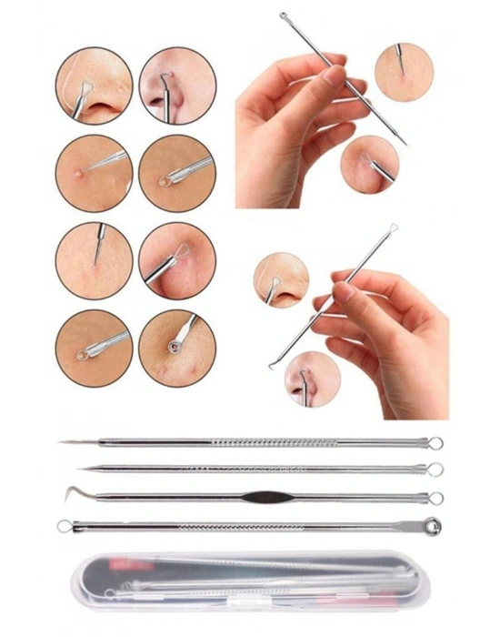 4 Lü Kutulu Paslanmaz Komedon Akne - Siyah Nokta Temizleyici Set