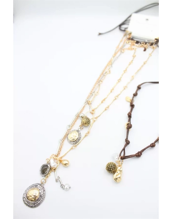 4lü Metal İp Set Kolye - Altın