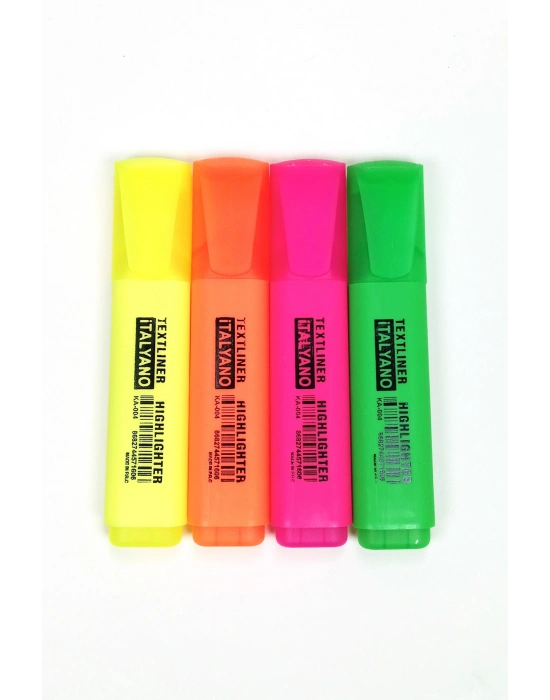 4lü Neon Renk İtalyano Fosforlu Kalem Ergonomik Tasarım Kolay Kullanım Fosforlu İşaret Kalemi