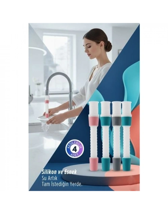 ® 4 LÜ Silikon Esnek Musluk Uzatıcı – 14.5 cm Lavabo ve Mutfak Batarya Başlığı