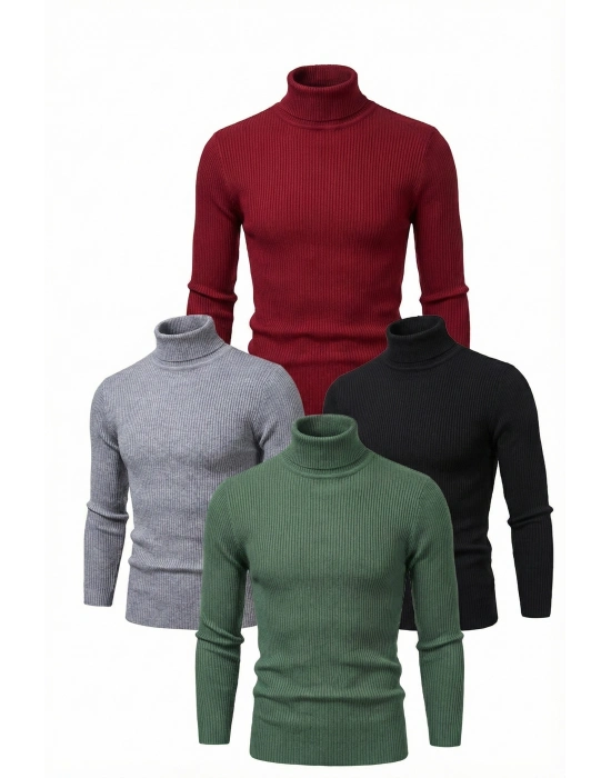 4lü Siyah, Bordo, Gri, Haki   Kaşkorse Boğazlı Full Likralı Fitilli Body Kazak