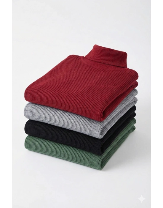 4lü Siyah, Bordo, Gri, Haki   Kaşkorse Boğazlı Full Likralı Fitilli Body Kazak