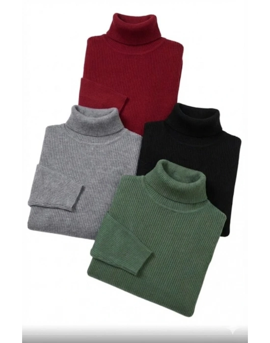 4lü Siyah, Bordo, Gri, Haki   Kaşkorse Boğazlı Full Likralı Fitilli Body Kazak