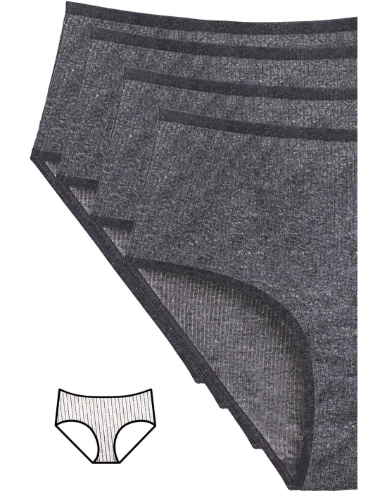 4lü Yeni Seri Renkli Yüksek Bel Fitilli Ribana Bato Külot Antrasit