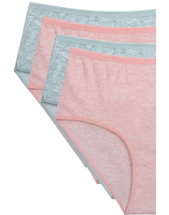 4lü Yeni Seri Renkli Yüksek Bel Fitilli Ribana Bato Külot Şeftali Yeşil