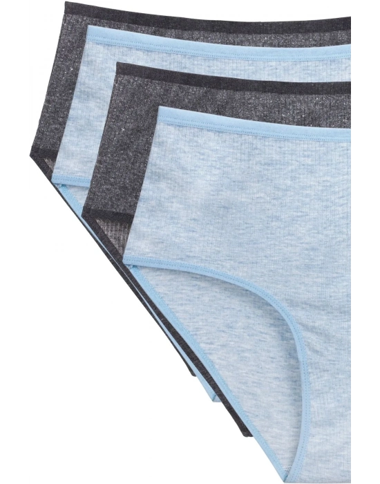 4lü Yeni Seri Renkli Yüksek Bel Fitilli Ribana Bato Külot Turquaz Gri