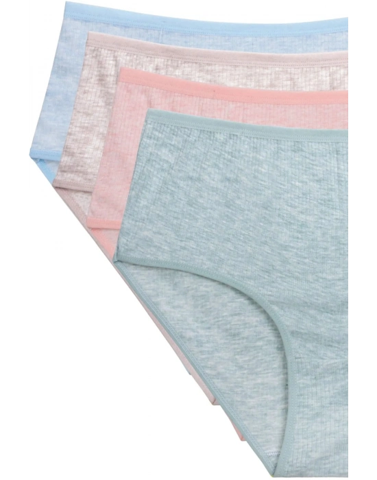 4lü Yeni Seri Renkli Yüksek Bel Fitilli Ribana Bato Külot Turquaz Yeşil Şeftali Pudra