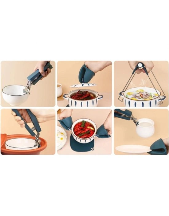 4 Parça Yanma Önleyici Mutfak Seti - Tencere Tabak Tutucu Ve Fırın Eldiveni