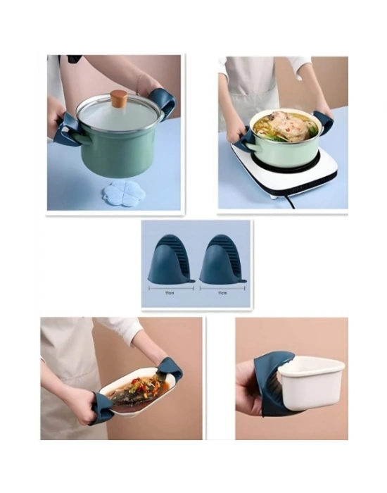 4 Parça Yanma Önleyici Mutfak Seti - Tencere Tabak Tutucu Ve Fırın Eldiveni