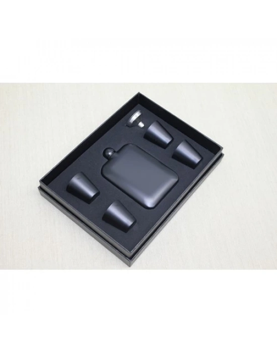 4 Shot Bardaklı Matara Seti Siyah