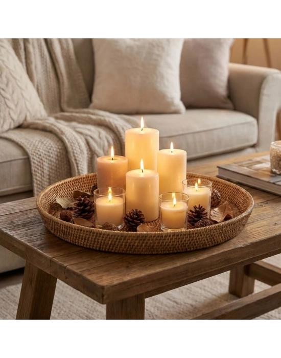 ®  40 cm Plastik Rattan Tepsi – Hasır Görünümlü Dekoratif Servis Tepsisi, Mutfak, Kahvaltı, Sunum ve Masaüstü Çok Amaçlı Organizer