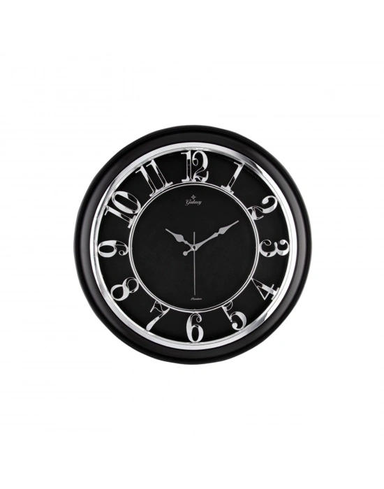 45 Cm Siyah Çerçeve Kabartma Gümüş Rakam Duvar Saati