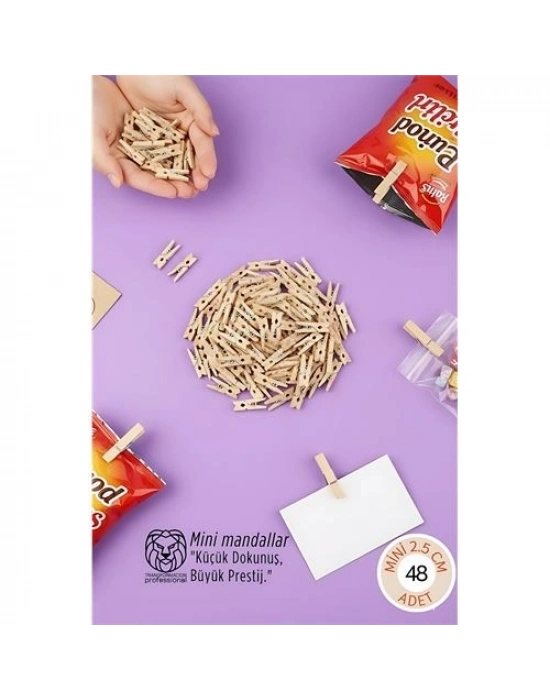 ® 48 Adet Mini Ahşap Mandal 2,5 cm - Fotoğraf Sunum, Paketleme ve Dekoratif Not Tutucu Seti