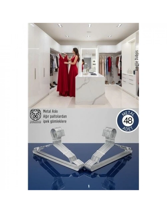 ® 48li Lüks Çelik Elbise Askısı - İz Yapmayan İnce Tasarım Metal Kıyafet Düzenleyici (40cm)