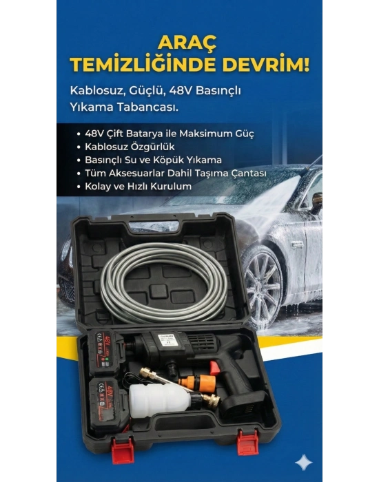 48v Şarjlı Çift Bataryalı Taşınabilir Basınçlı Oto Yıkama Bahçe Sulama Tabancası