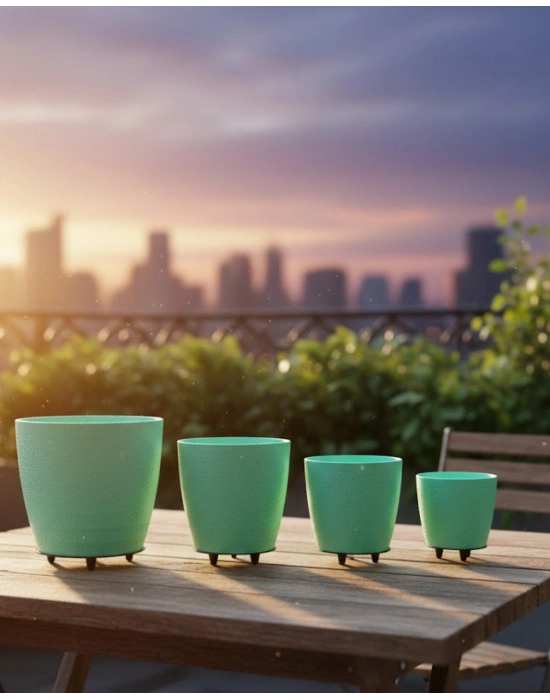 ® 4’lü 3D Mint Yeşil Saksı Seti Modern Tasarım Dekoratif Ayaklı Vazo