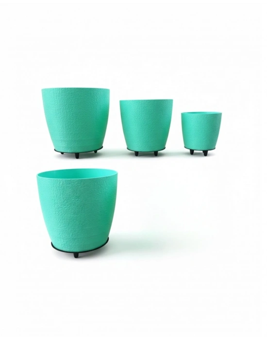 ® 4’lü 3D Mint Yeşil Saksı Seti Modern Tasarım Dekoratif Ayaklı Vazo