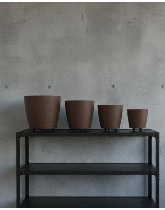 ® 4’lü 3D Modern Kahverengi Vazo Seti Ayaklı Dekoratif Saksı Takımı