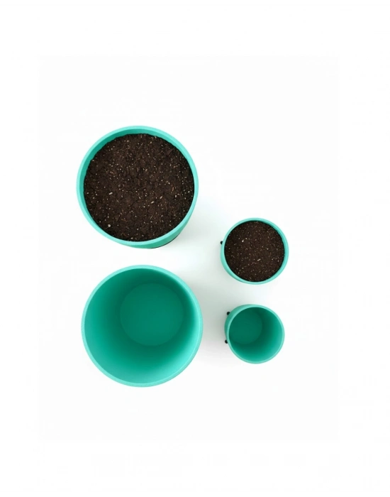 ® 4’lü 3D Yeşil Dekoratif Vazo Seti Modern Ayaklı Şık Saksı Takımı