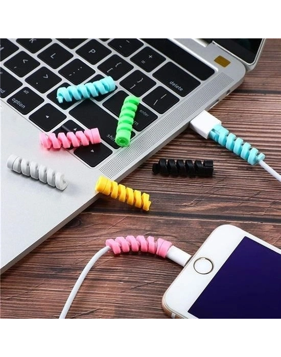 4lü Apple, Android Şaj Kablosu Koruyucu Silikon Spiral Yay Aparat