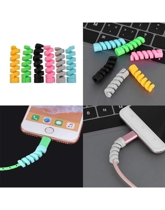 4lü Apple, Android Şaj Kablosu Koruyucu Silikon Spiral Yay Aparat